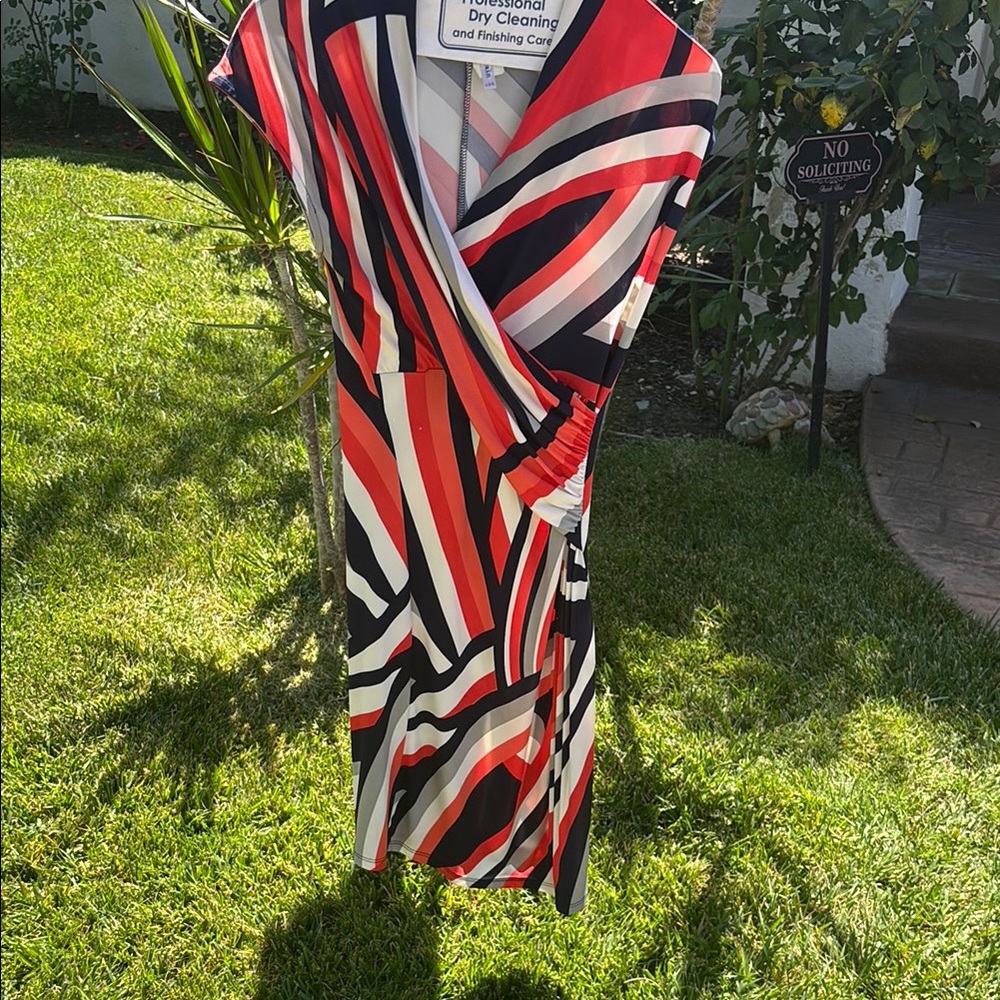Stylish Red, white, navy blue & gray Geometric Dress
